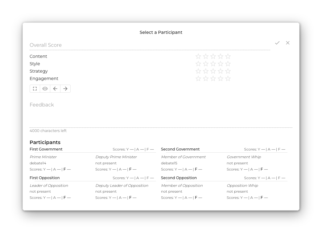 Ballot drawer with no participant selected