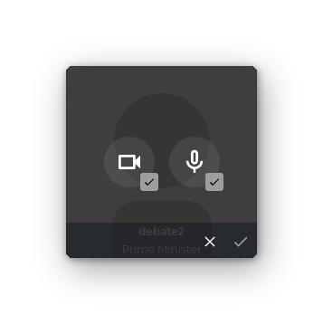 The overlay as an adjudicator sees it, with the mute square on each button